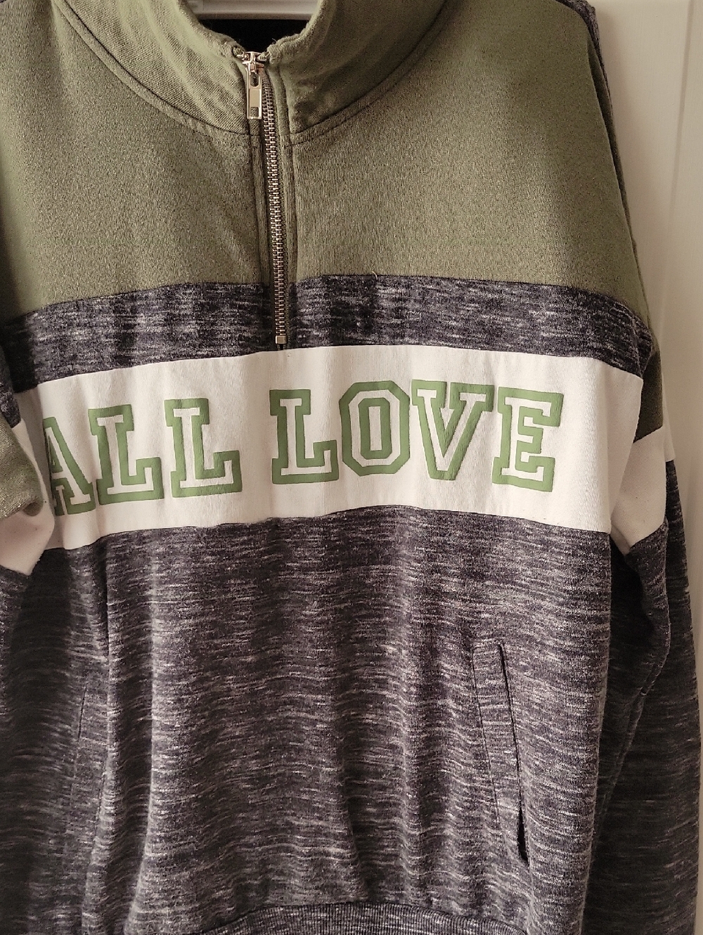 flirtitude Olive, Charcoal & White Quarter-Zip 'ALL LOVE' Pullover